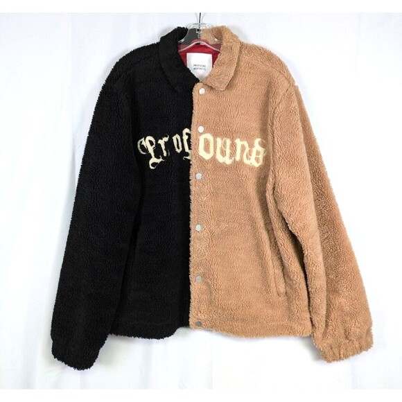 Profound Aesthetic Mens Split Color Shearling Varsity Jacket Streetwear Size XL - Picture 2 of 15